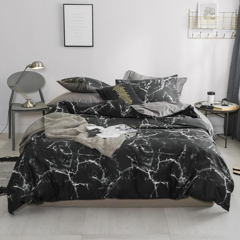 Elizabeth Nordic Duvet Cover Set 100% Cotton in black Scandinavian style on a modern bedroom bed with elegant decor.