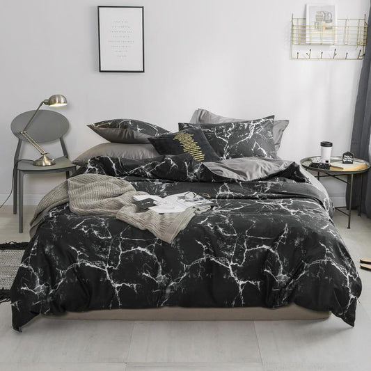 Elizabeth Nordic Duvet Cover Set 100% Cotton in black Scandinavian style on a modern bedroom bed with elegant decor.