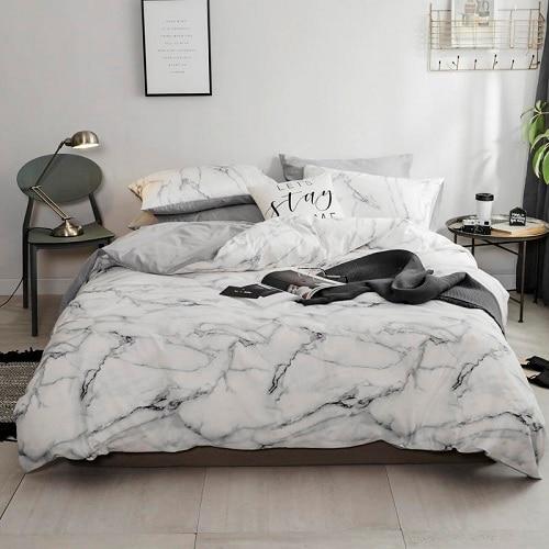 Elizabeth Nordic Duvet Cover Set 100% Cotton in Scandinavian style bedroom with black and white color scheme.
