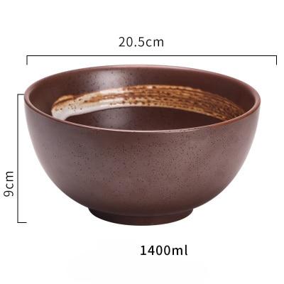 Modern Japanese Ceramic Bowls, porcelain, eco-friendly, under-glazed, brown 20.5cm diameter, 9cm height, 1400ml capacity
