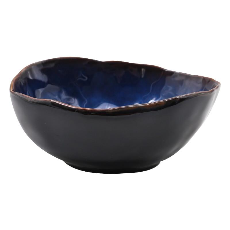 Blue European Porcelain Deep Bowl with dark blue glaze and egg shape, hand-painted for a unique dining experience, eco-friendly