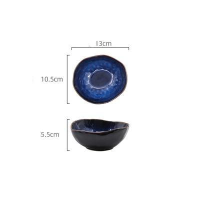 Blue European Porcelain Deep Bowl with dark glaze, hand-painted, eco-friendly, featuring dimensions 13cm x 10.5cm x 5.5cm.