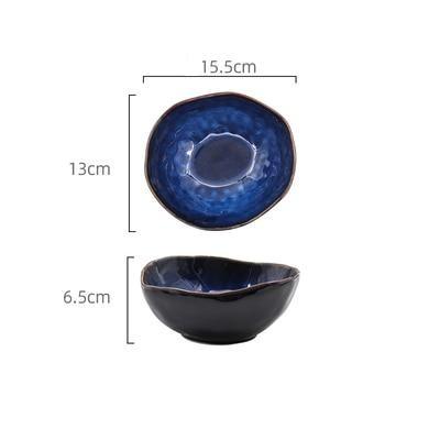 European Porcelain Deep Bowl with blue glaze and varied dimensions, showcasing elegant design and eco-friendly craftsmanship.
