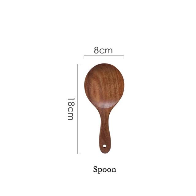 Spoon from the Modern Thailand Natural Teak Wood Utensils Set of 7 with measurements