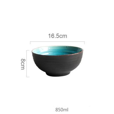 Rosmerta Bowls And Dishes, Japan style blue and black porcelain bowl, 16.5cm diameter, 850ml capacity, eco-friendly ceramic.