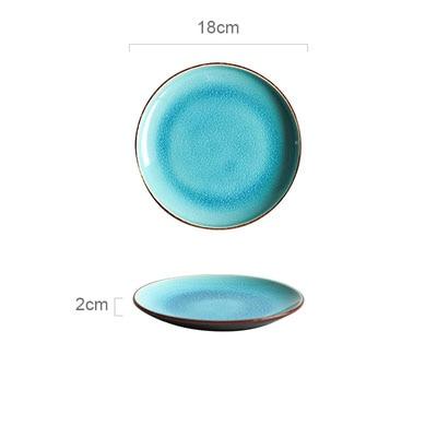 Rosmerta Bowls And Dishes - Japan style porcelain plate with crackle glaze, blue solid pattern, eco-friendly, 18cm diameter