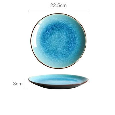 Rosmerta Bowls And Dishes, Japanese style blue ceramic porcelain plate with crackle glaze, 22.5cm diameter, eco-friendly.