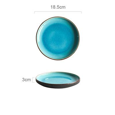 Rosmerta Bowls And Dishes - 18.5cm turquoise porcelain plate with crackle glaze, eco-friendly and certified ceramic.