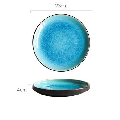 Rosmerta Bowls And Dishes blue porcelain plate, 23cm diameter, Japan style with crackle glaze, eco-friendly ceramic tableware