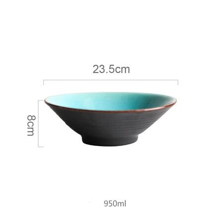 Rosmerta Bowls And Dishes - Japanese style porcelain bowl with crackle glaze, eco-friendly ceramic, 950ml capacity, 23.5cm diameter