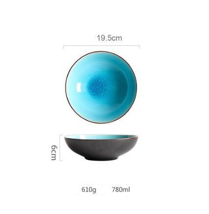 Rosmerta Bowls And Dishes - Blue crackle glaze ceramic bowl with 19.5cm diameter, eco-friendly Japan style, holds 780ml, weighs 610g.