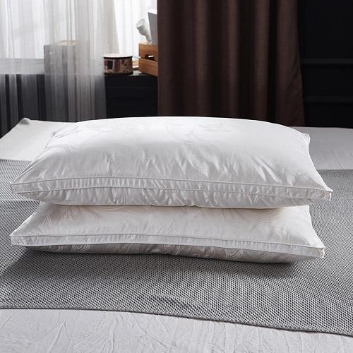 Vincenzo Pillows Set of 2 Goose Down on bed, showcasing luxury goose down filling, complementing Egyptian cotton bedding collection.