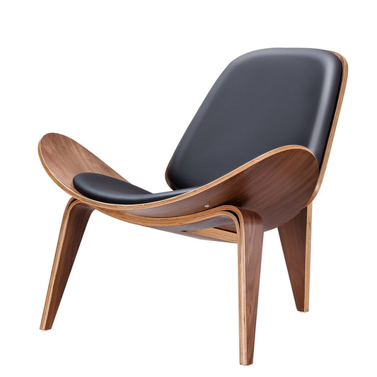 Vegan Leather Vigore Lounge Chair in elegant black and wood finish, featuring premium hand-stitched cushions for superior comfort.