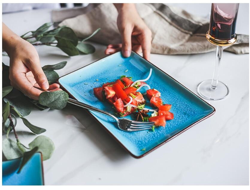 Rosmerta Bowls And Dishes - Japan style porcelain plate with salad, eco-friendly ceramic with crackle glaze design.