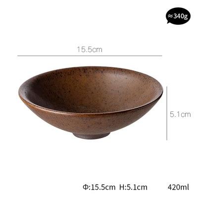 Hemera Ceramic Bowl - Brown matt finish, 15.5cm diameter, 5.1cm height, 420ml capacity, 340g weight.
