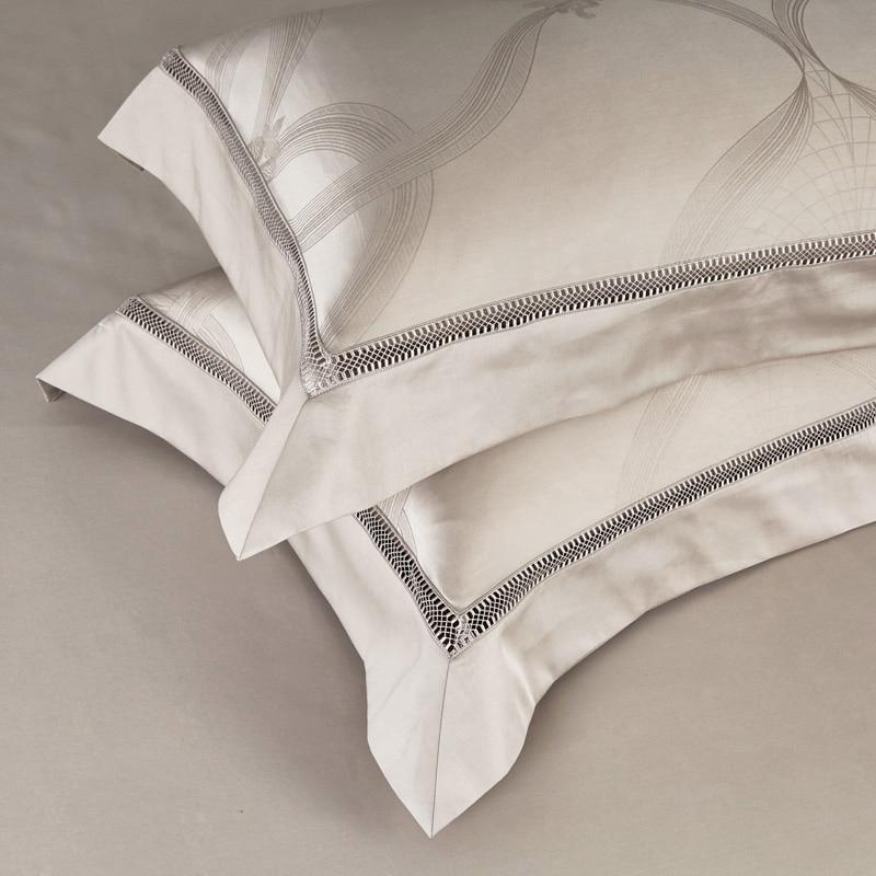 Light Taupe Lancelot Duvet Cover Set (Premium Egyptian Cotton) (Jacquard) pillowcases detail
