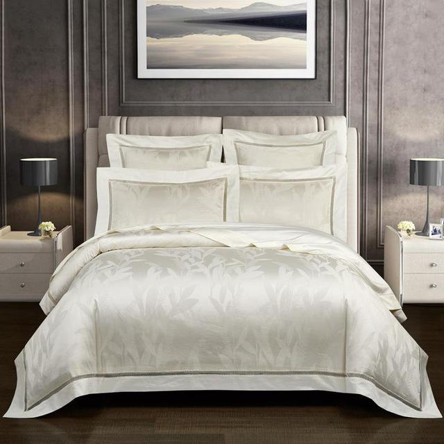 Warm White Lancelot Duvet Cover Set (Premium Egyptian Cotton) (Jacquard) featuring luxury bedding