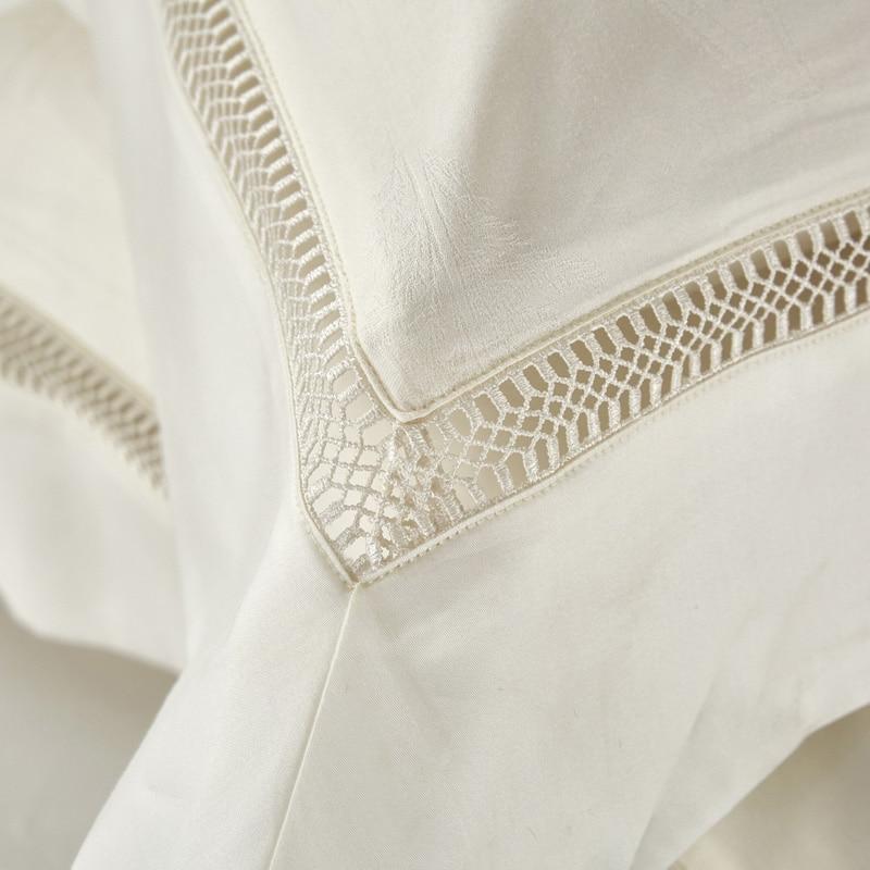 Warm White Lancelot Duvet Cover Set (Premium Egyptian Cotton) (Jacquard) featuring elegant lace detailing on corner