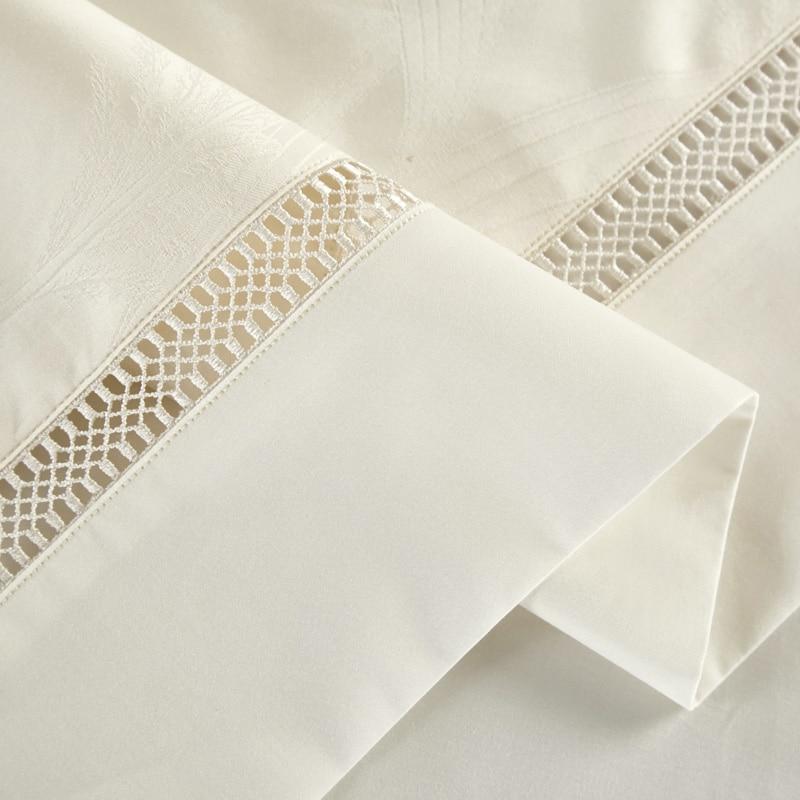 Warm White Lancelot Duvet Cover Set (Premium Egyptian Cotton) (Jacquard) with intricate lace trim detail
