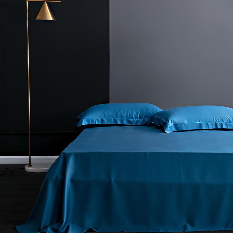 Karen Solid Color Lyocell Duvet Cover Set in blue, showcasing modern and boho style bedding, made from soft Tencel Lyocell.