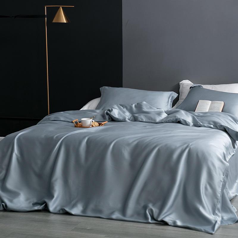 Karen Solid Color Lyocell Duvet Cover Set in modern boho style, shown in elegant bedroom, featuring soft Tencel Lyocell fabric.