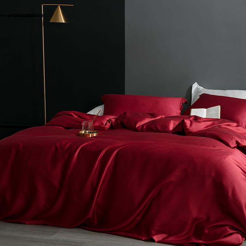 Karen Solid Color Lyocell Duvet Cover Set in deep red, modern and boho style, made of Tencel Lyocell, showcasing luxurious bedding.