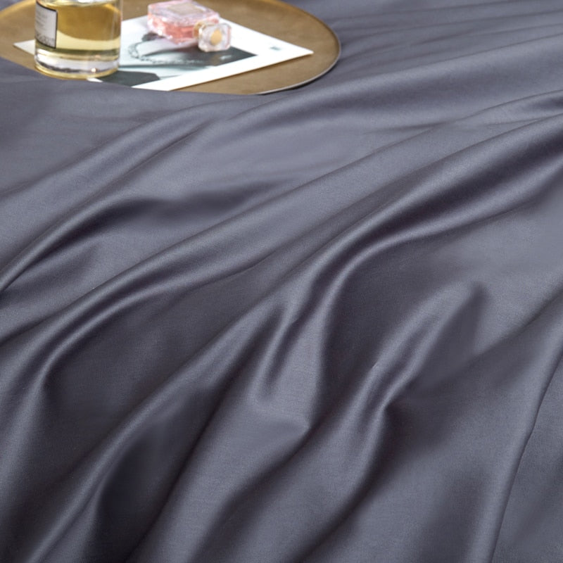 Graphite Grace Silk Duvet Cover Set (Premium Egyptian Cotton) 600TC with solid pattern and comfortable texture in graphite color