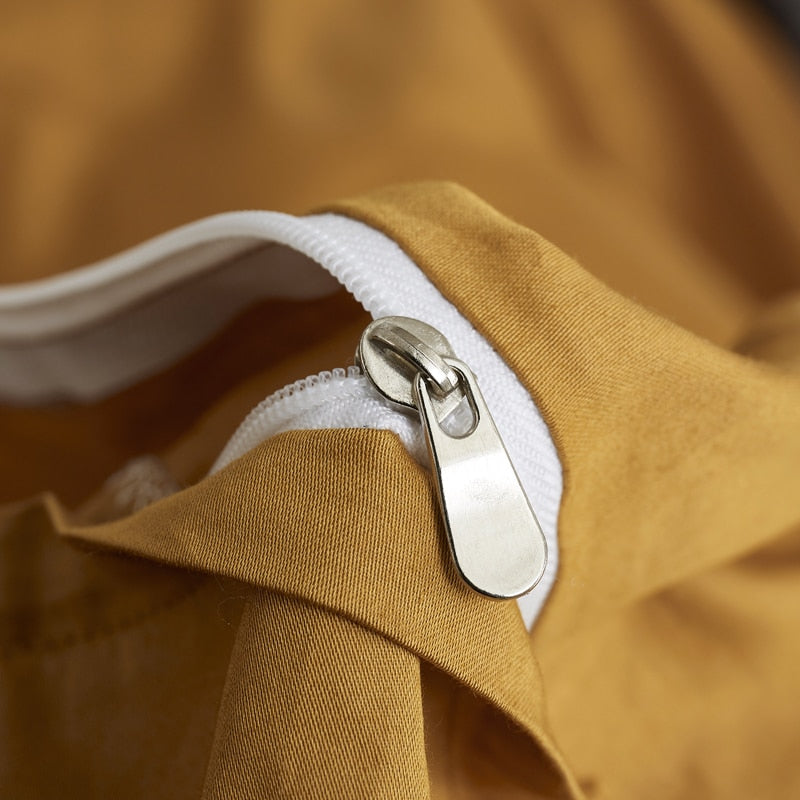 Close-up of zipper detail on Butterscotch Grace Silk Duvet Cover Set (Premium Egyptian Cotton) 600TC.