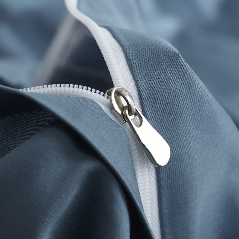 Close-up of Zenith Grace Silk Duvet Cover Set (Premium Egyptian Cotton) 600TC zipper in Zenith color