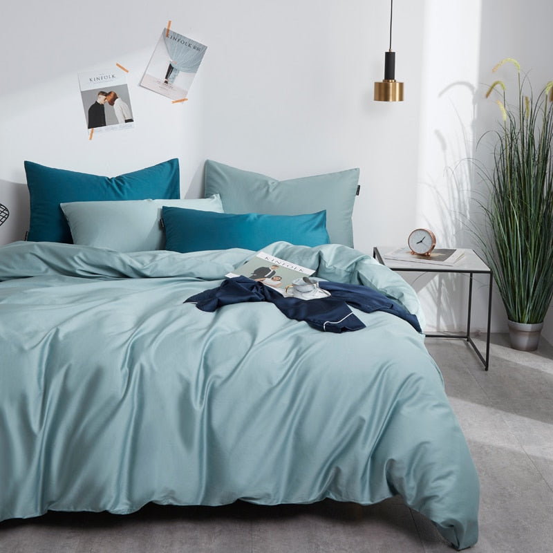 Turquoise Grace Silk Duvet Cover Set (Premium Egyptian Cotton) 600TC on a stylish bed