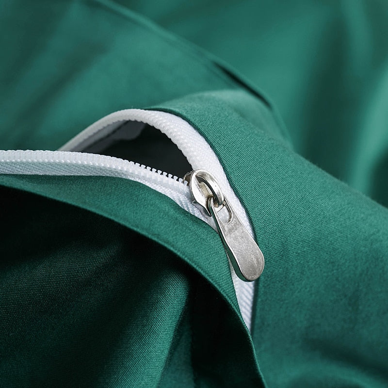 Green Grace Silk Duvet Cover Set (Premium Egyptian Cotton) 600TC with zipper detail.