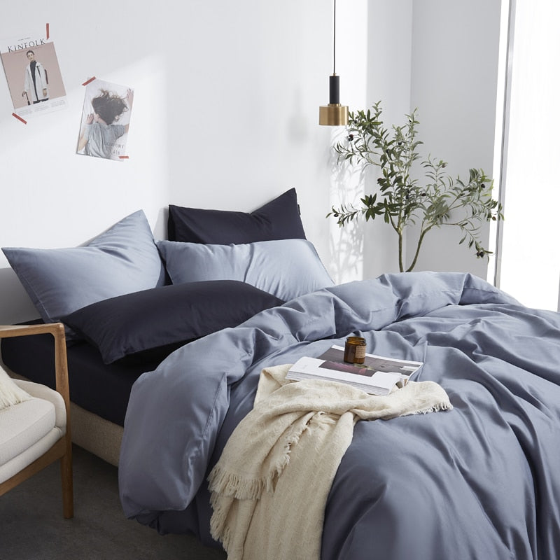 Florentine Grace Silk Duvet Cover Set (Premium Egyptian Cotton) 600TC in a modern bedroom with plants and cozy decor.
