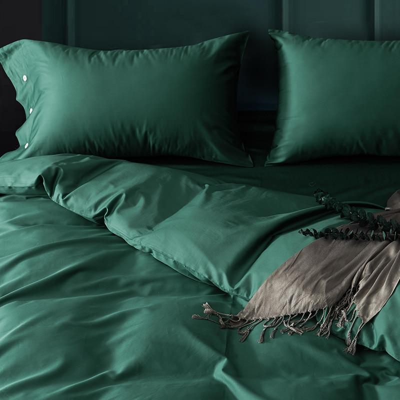 Venetia Duvet Cover Set 500TC Egyptian Cotton in elegant green, enhancing bedroom luxury with modern style and understated softness.