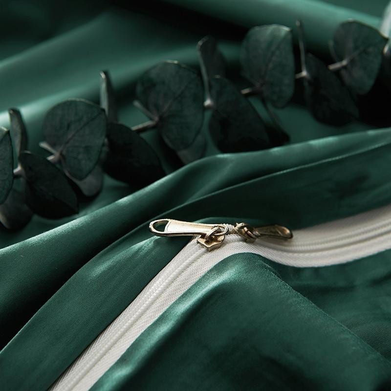 Close-up of Venetia Duvet Cover Set 500TC Egyptian Cotton with zipper detail and greenery accent
