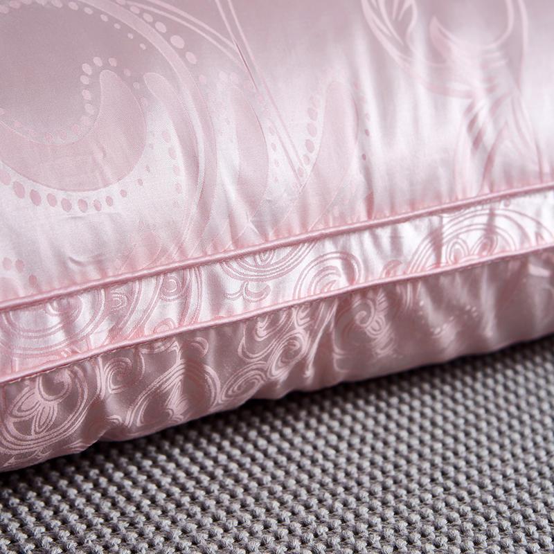Vincenzo Pillows Set of 2 Goose Down with luxury pink satin finish, elegant texture, ideal for premium bedroom decor from Home And Tower.