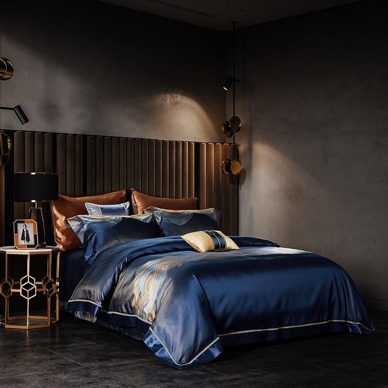 Luxurious bedroom featuring Victor Duvet Cover Set (Mulberry Silk) King Size in elegant dark tones, emphasizing modern style and comfort.