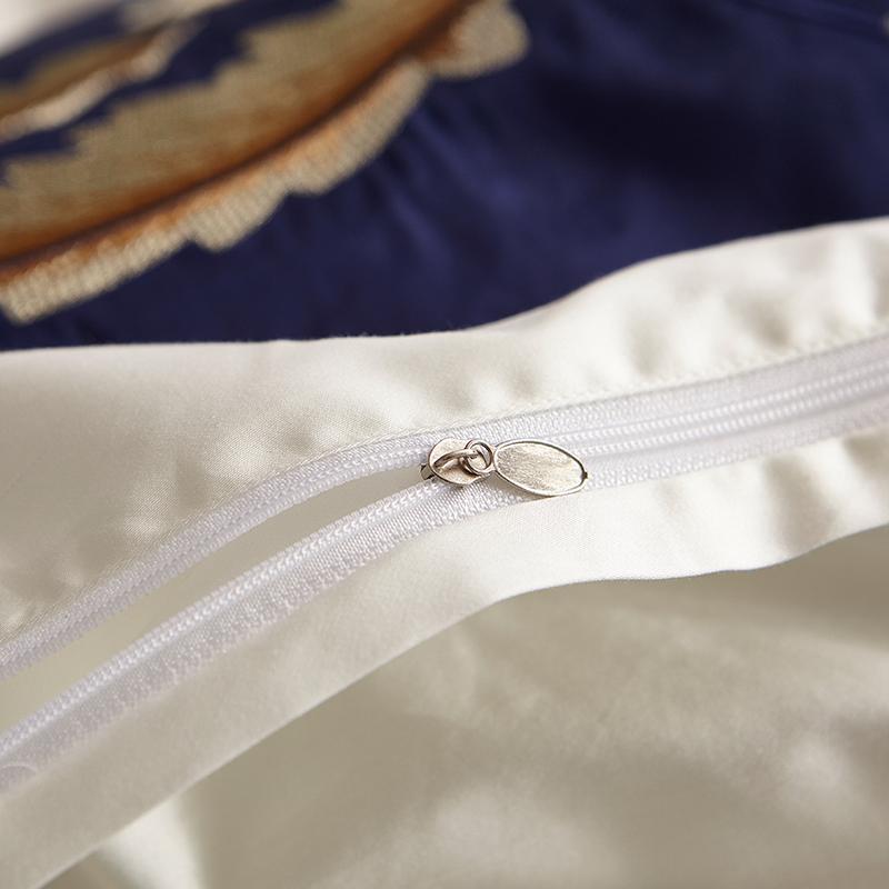 Close-up of zipper on Blue Tail Luxury Duvet Cover Set (60S Egyptian Cotton) highlighting premium quality and design.