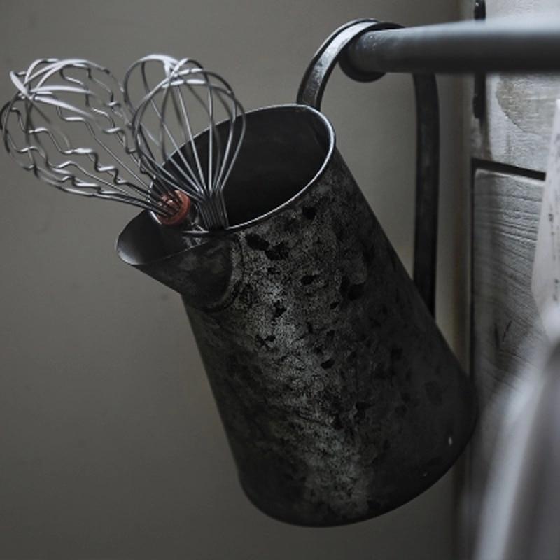 Vintage Galvanized Steel Storage Set of 9 pc, rustic metal holder with whisks, European style decor, eco-friendly design.