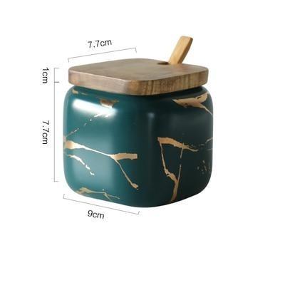 Maci 8-Piece Spice Ceramic Jar With Wooden Lid, square-shaped jar with wooden lid, perfect for herb and spice storage.