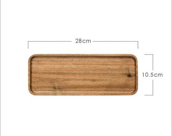 Wooden tray measuring 28 cm by 10.5 cm, ideal for serving or organizing, with a simple and elegant design.
