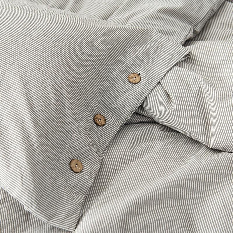 Olivia Stripe Ultra Soft Duvet Cover Set 100% Washed Cotton with button detail, showcasing its plush texture and stripy pattern.