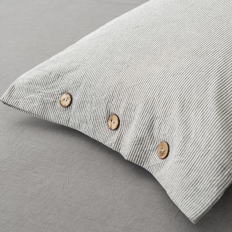 Olivia Stripe Ultra Soft Duvet Cover Set 100% Washed Cotton with button detail, showcasing ultra soft texture and stylish design.