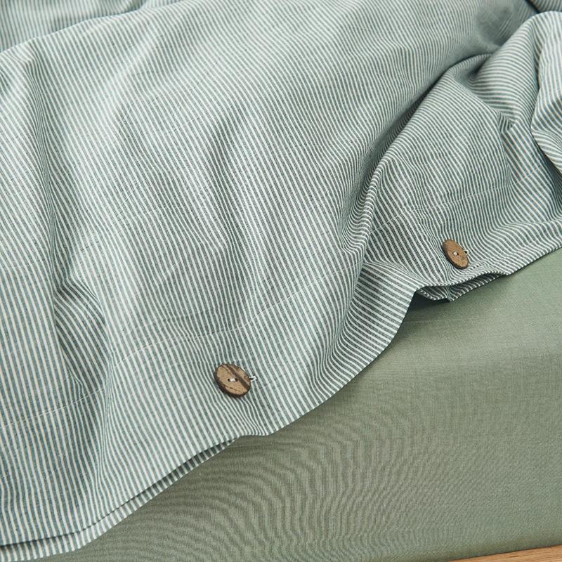 Olivia Stripe Ultra Soft Duvet Cover Set 100% Washed Cotton with buttons, showcasing green stripes.