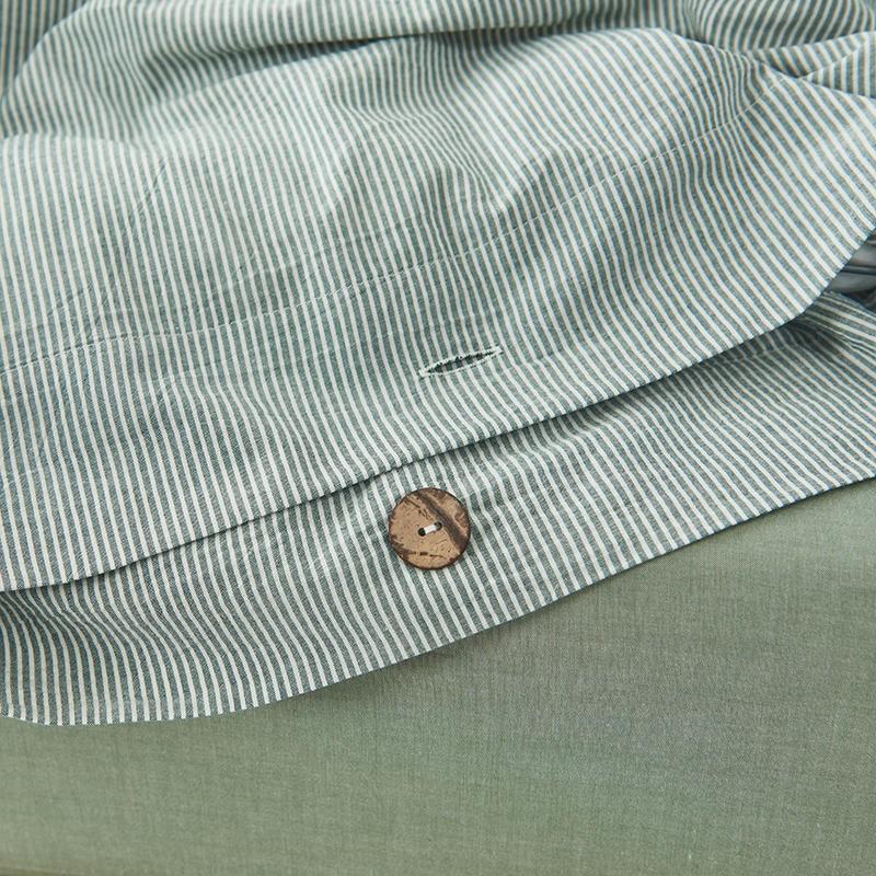 Close-up of Olivia Stripe Ultra Soft Duvet Cover Set 100% Washed Cotton with button detail