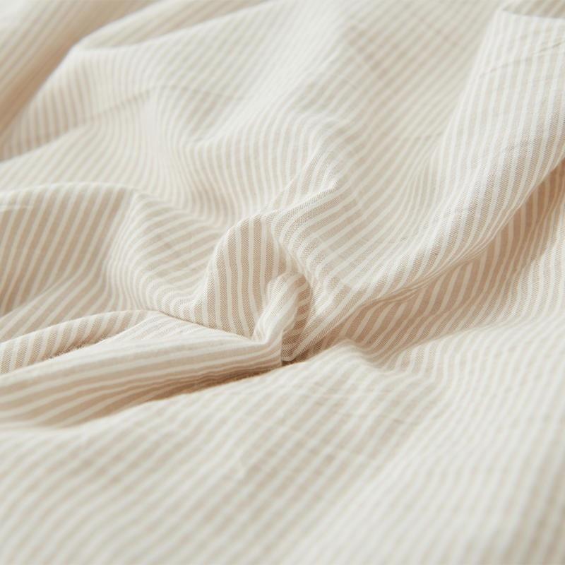 Olivia Stripe Ultra Soft Duvet Cover Set 100% Washed Cotton in beige and white stripes, showcasing its ultra-soft texture and washed cotton quality.