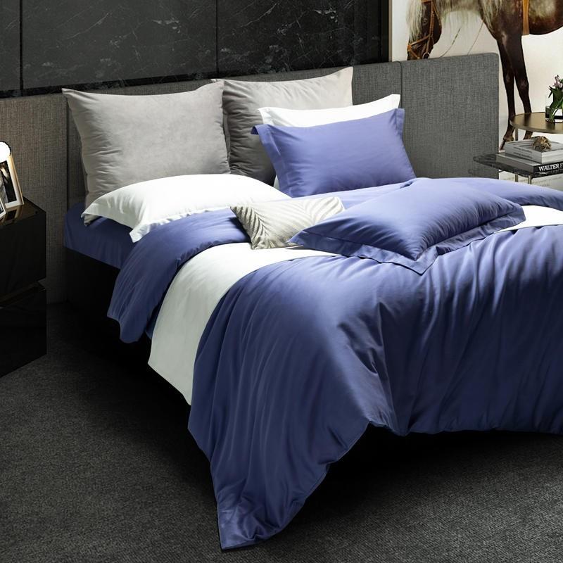 Elegant bedroom with Juana Duvet Cover Set 1000TC (Egyptian Cotton) in solid blue enhancing modern decor.