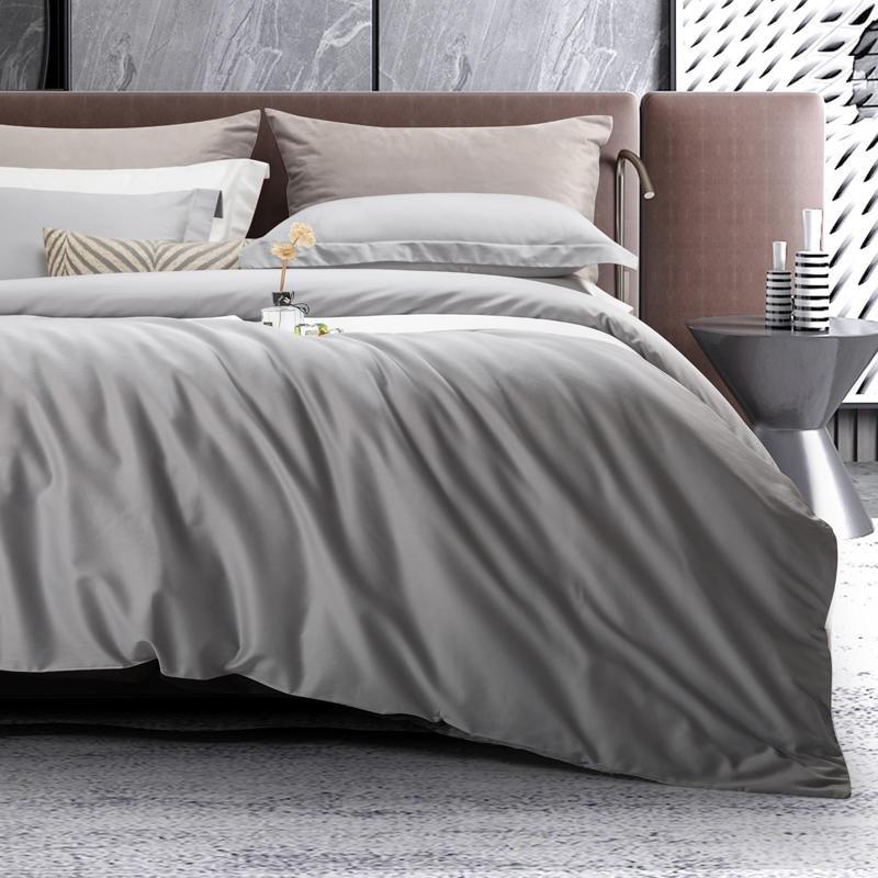 Juana Duvet Cover Set 1000TC (Egyptian Cotton) on stylish modern bed, enhancing bedroom luxury and comfort in grey tones.