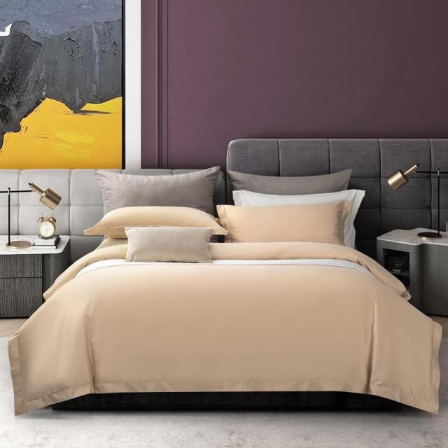 Juana Duvet Cover Set 1000TC (Egyptian Cotton) in a modern bedroom with a luxurious beige solid pattern.