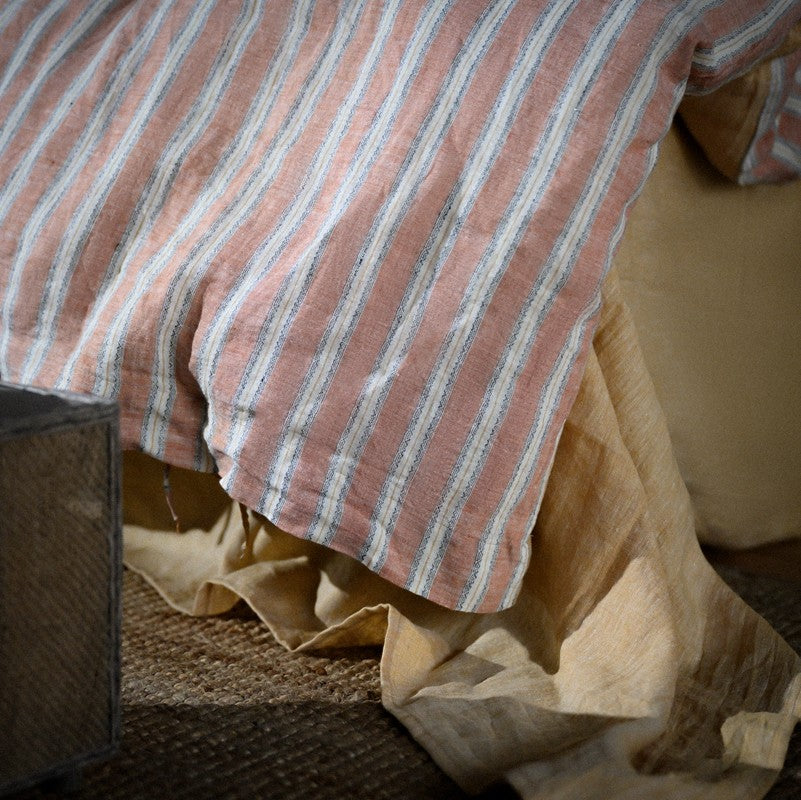 PeachPuff Vertical Stripes 100% Linen Duvet Cover Set with soft texture and breathable quality, enhancing comfort and bedroom style.