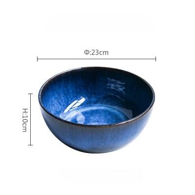 Tana Ceramic Bowl 2400ml, eco-friendly porcelain dinnerware with solid pattern, blue color, diameter 23cm, height 10cm